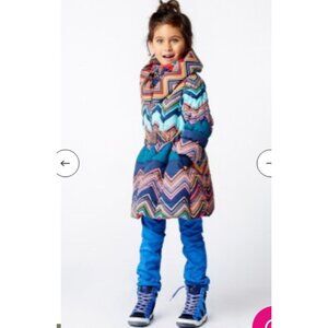 Mim Pi stretch puffer belted coat girls size 4 chevron